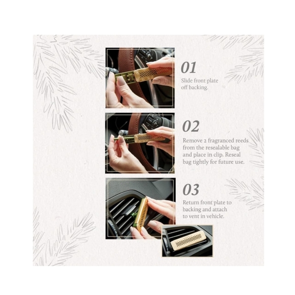 Thymes Car Diffuser Kit - Vent Clip Air Freshener + 4 Frasier Fir Diffuser Reeds - Picture 2 of 5